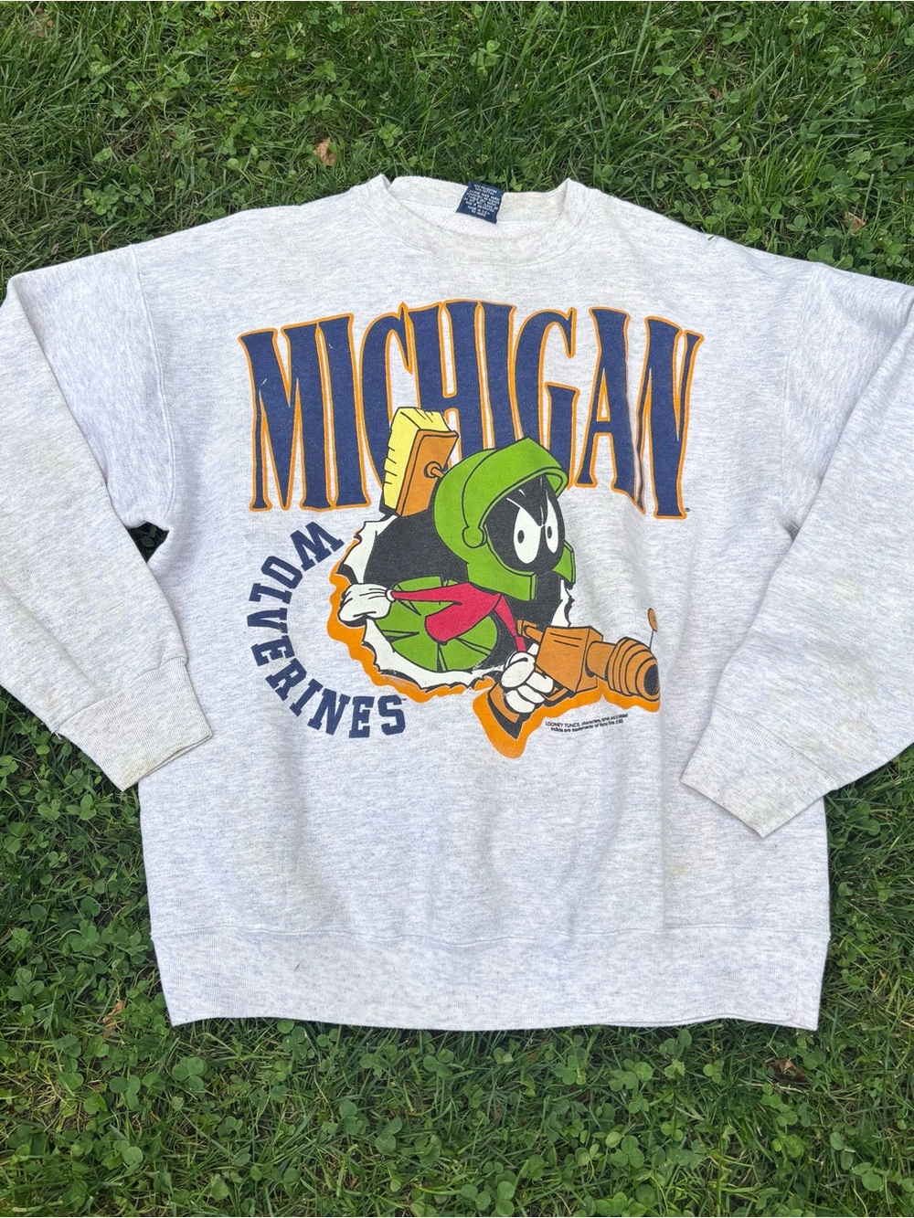 1993 Warner Bros. Gray Michigan Wolverines Crewneck  Marvin the Martian Graphic